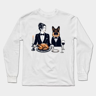 Lady and German Shepherd Thanksgiving Dinner Long Sleeve T-Shirt